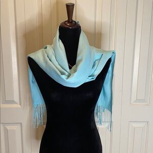 NWOT Pashmina Kashmir light blue fringes, scarf, shawl wrap evening
